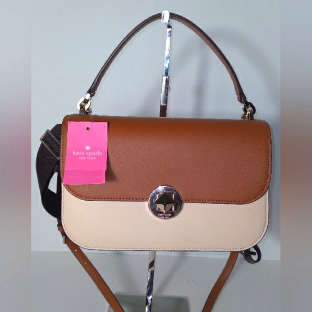 Kate Spade Audrey Flap Colorblock Brown/Tan Crossbody Bag